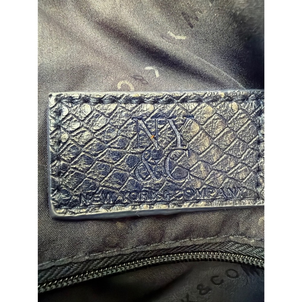 New York and Company Navy Blue Snakeskin Satchel Handbag Crossbody Bag NWT - Picture 6 of 11